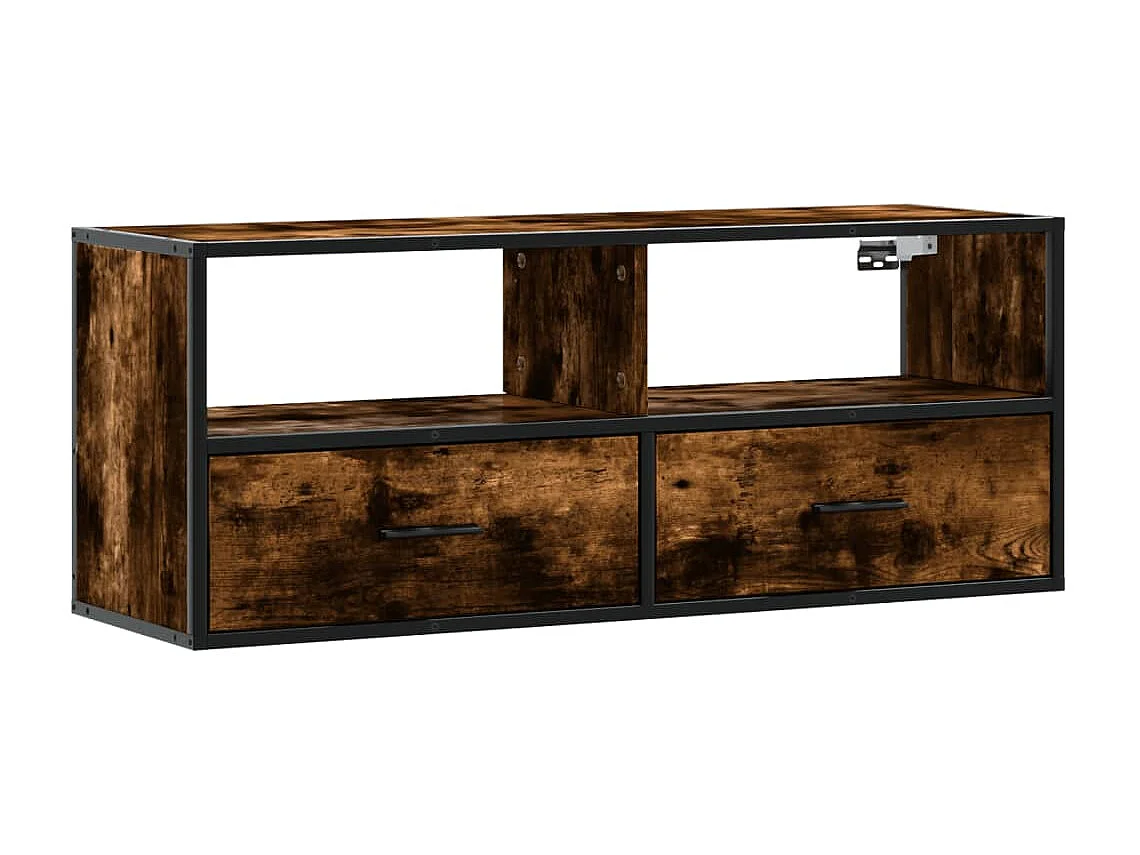 Meuble TV chêne fumé 100x31x39,5 cm bois d'ingénierie et métal