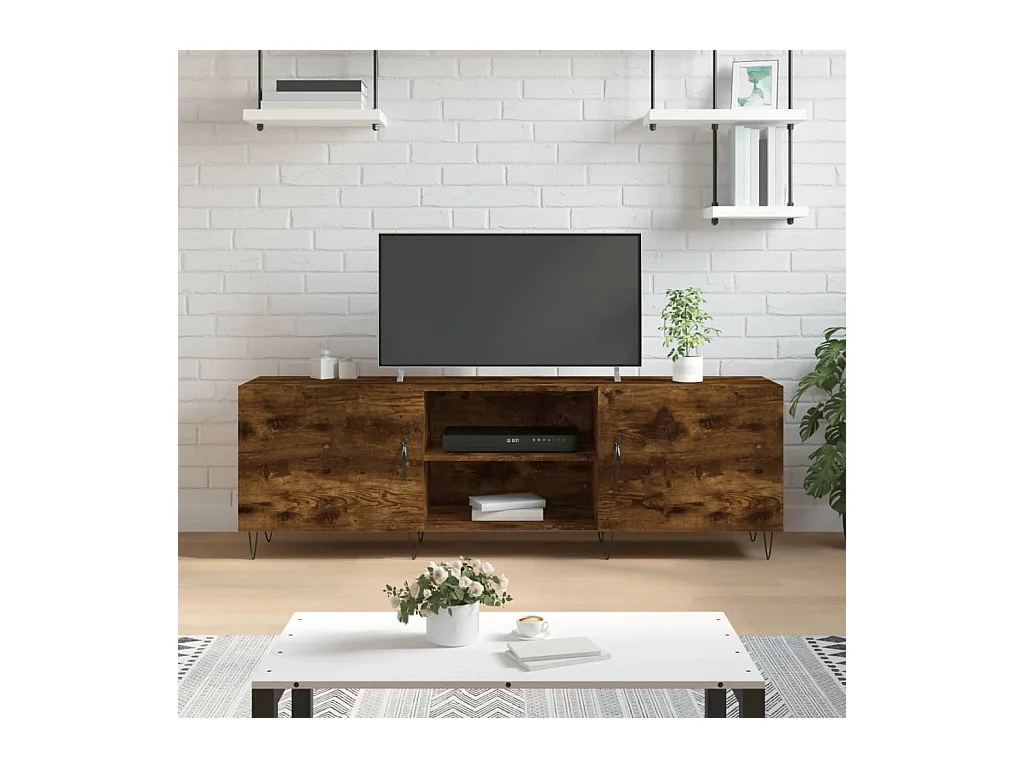 Meuble TV chêne fumé 150x30x50 cm bois d'ingénierie