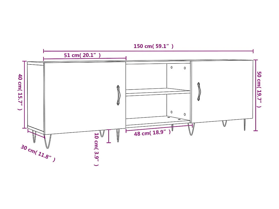 Meuble TV chêne fumé 150x30x50 cm bois d'ingénierie