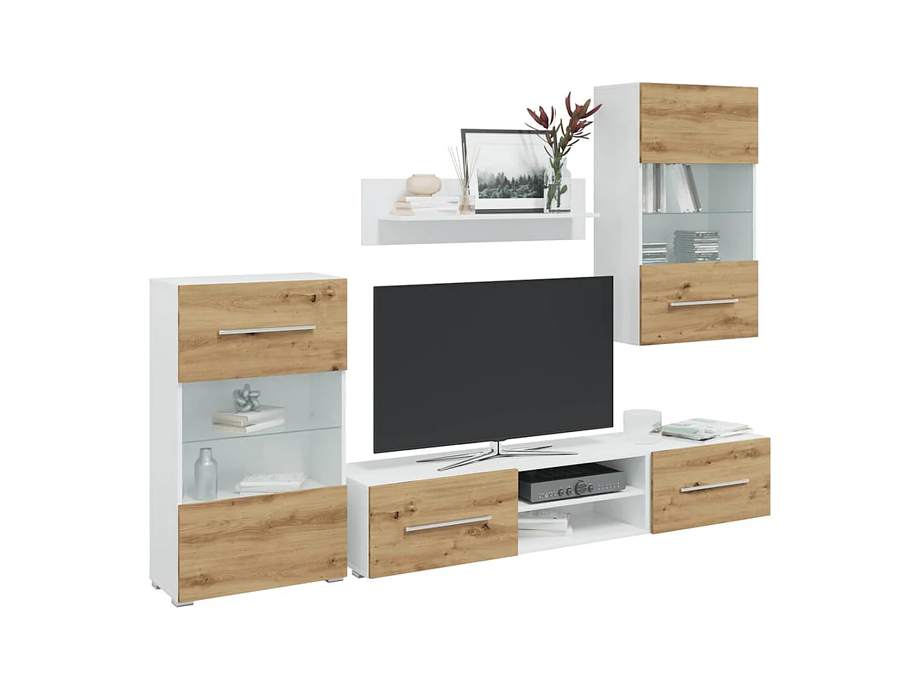 Meubles TV et lumière LED 5 pcs chêne artisanal bois ingénierie