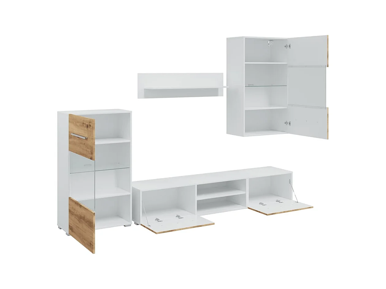 Meubles TV et lumière LED 5 pcs chêne artisanal bois ingénierie