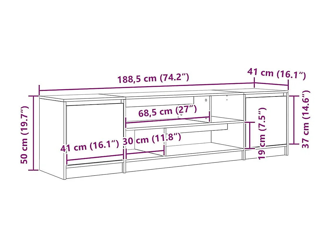 Mueble de TV de madera de ingeniería blanco 188,5x41x50 cm