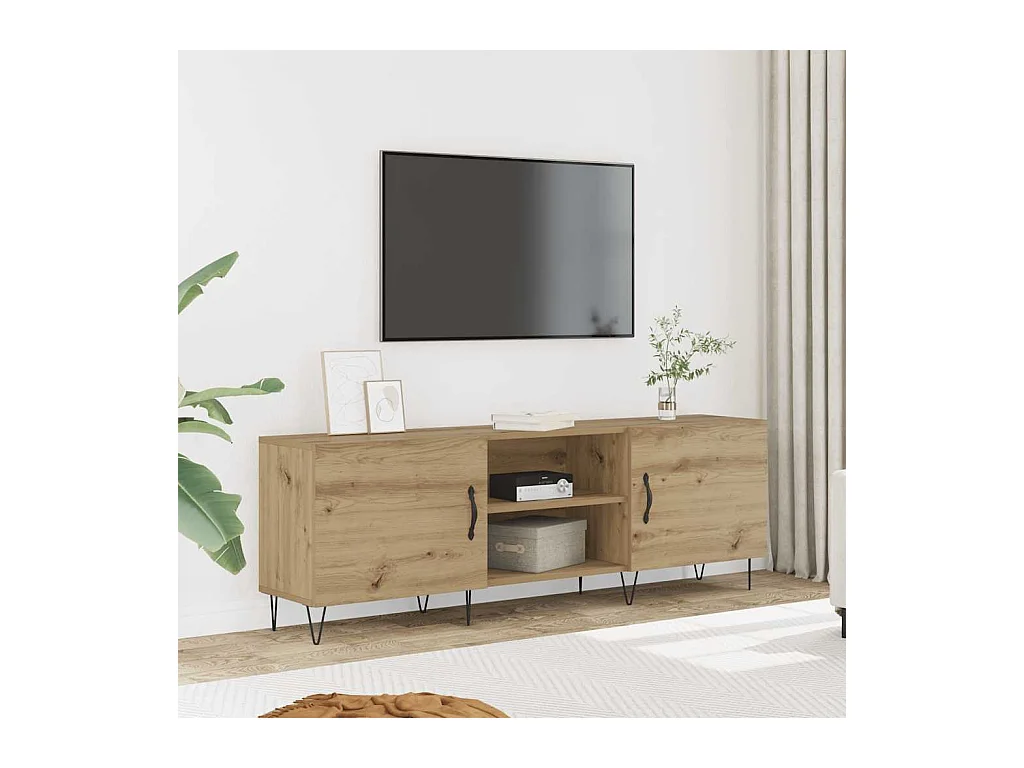 Meuble TV chêne artisanal 150x30x50 cm bois d'ingénierie