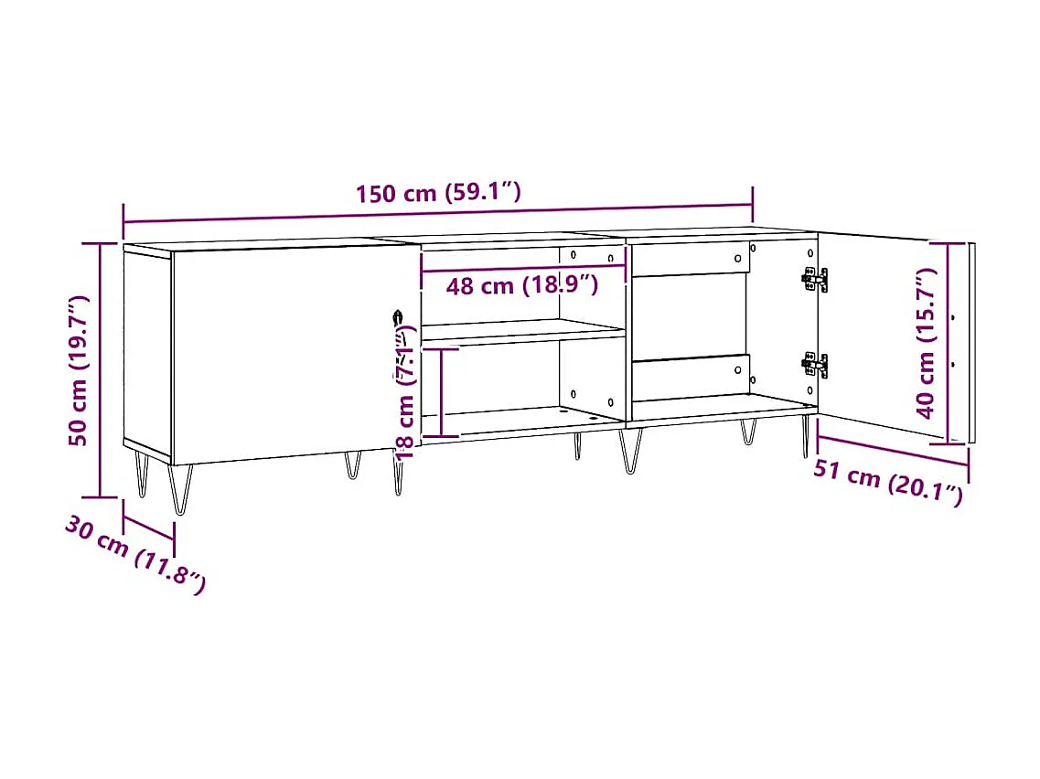 Meuble TV chêne artisanal 150x30x50 cm bois d'ingénierie