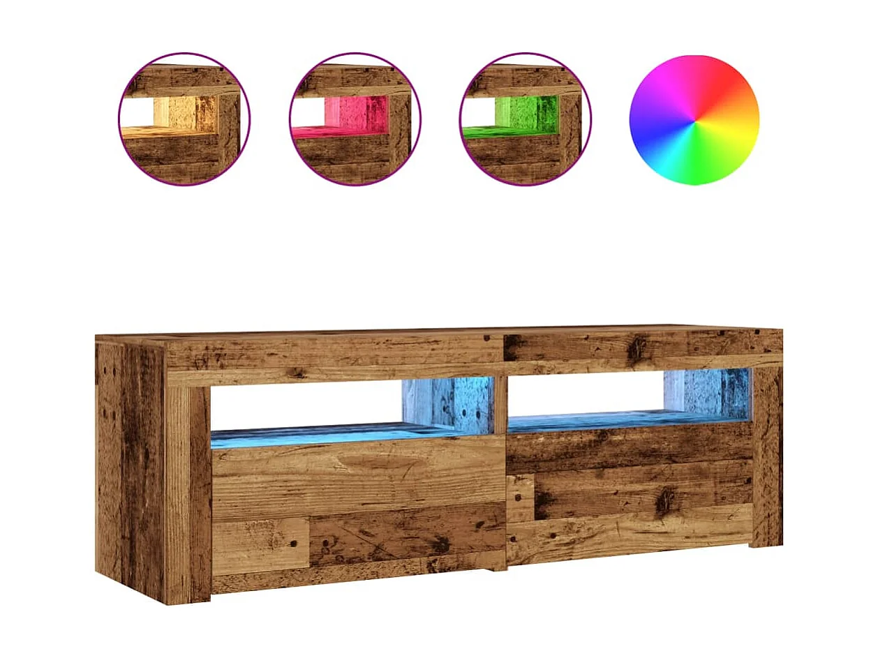 Meuble TV avec lumières LED vieux bois bois d'ingénierie