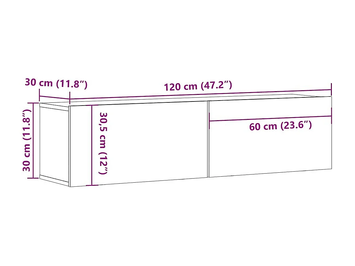 Meuble TV mural vieux bois 120x30x30 cm bois d'ingénierie