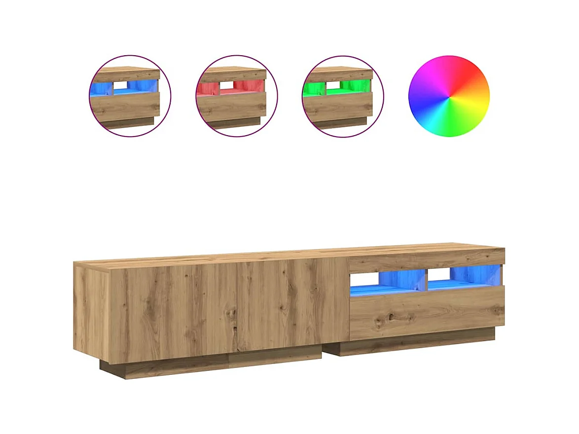 Meuble TV avec lumières LED chêne artisanal bois d'ingénierie