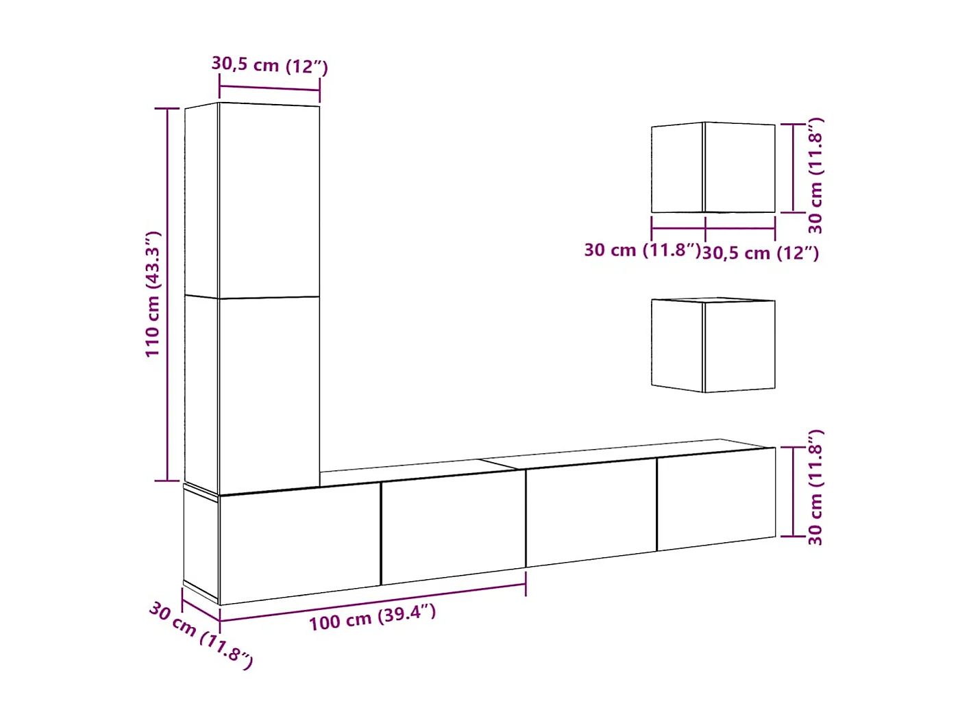 Ensemble de meuble TV mural 5 pcs vieux bois bois d'ingénierie