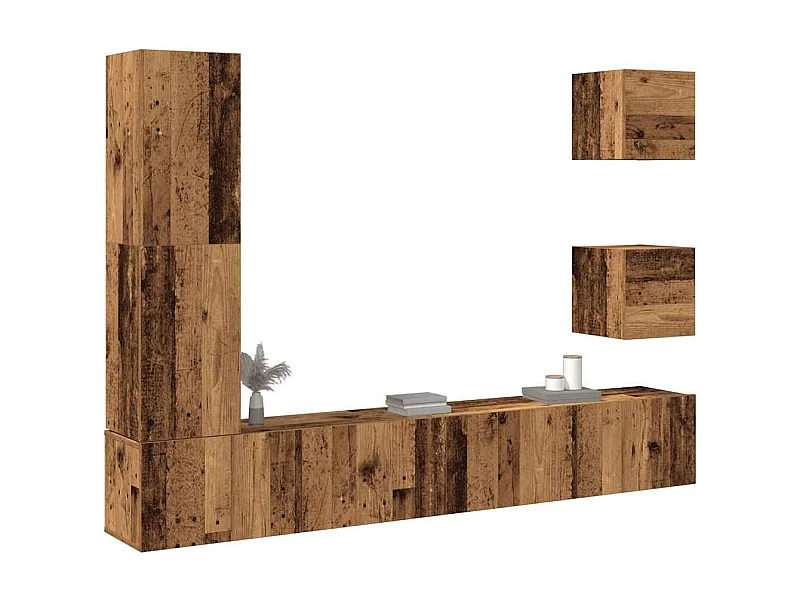 5-delig Tv-meubelset wandmontage bewerkt hout oud houtkleurig