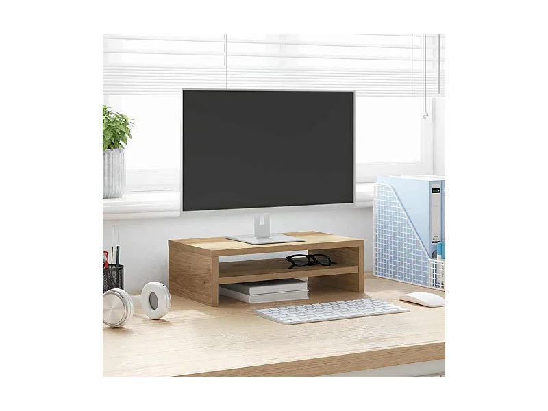 Support de moniteur chêne artisanal 42x24x13 cm bois ingénierie