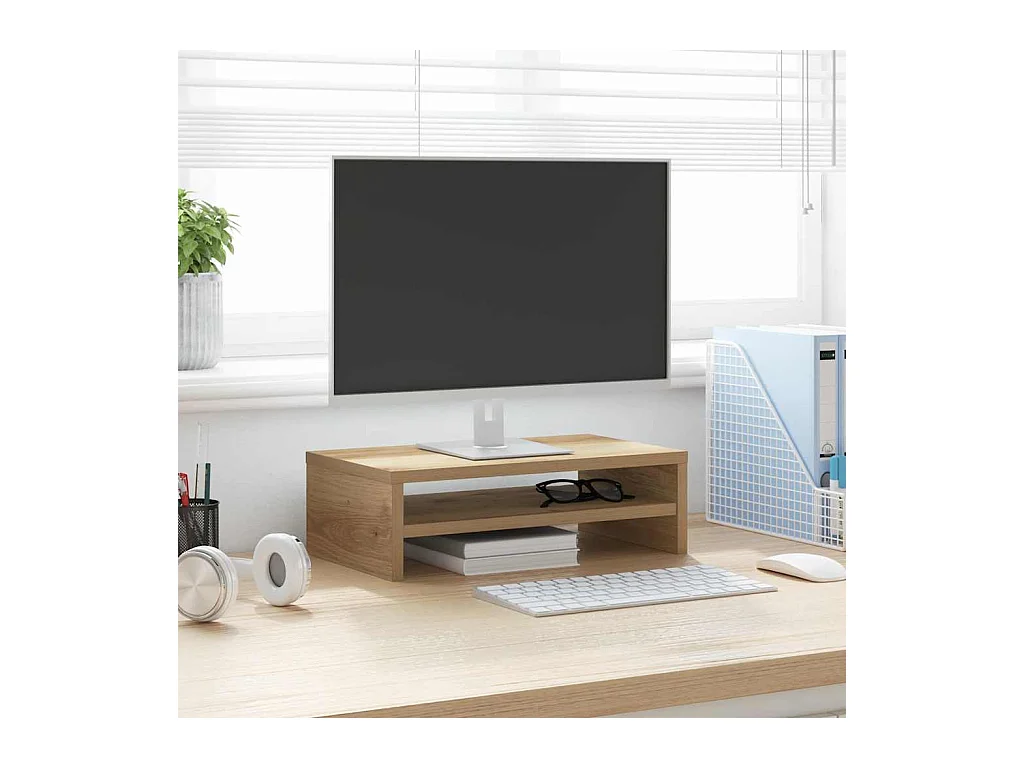 Support de moniteur chêne artisanal 42x24x13 cm bois ingénierie