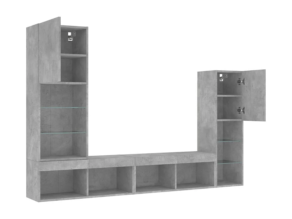 4 pcs móveis parede p/ TV c/ LEDs deriv. madeira cinza cimento