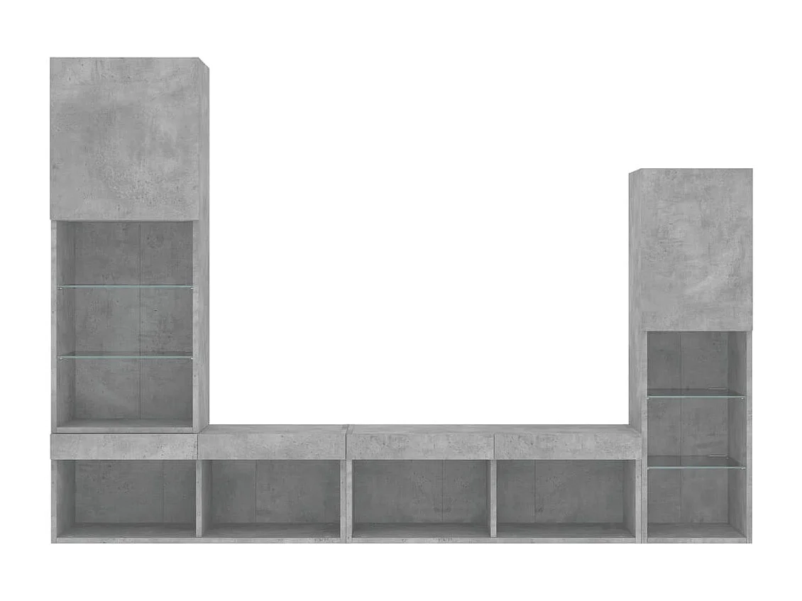 4 pcs móveis parede p/ TV c/ LEDs deriv. madeira cinza cimento