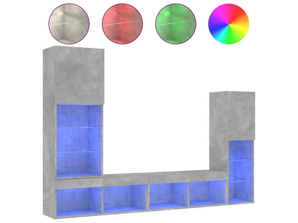 Unités murales TV avec LED 4 pcs gris béton bois d'ingénierie