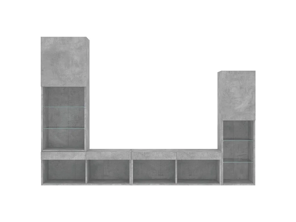 Unités murales TV avec LED 4 pcs gris béton bois d'ingénierie