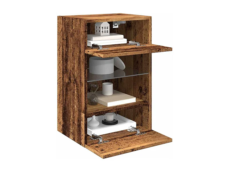 Mobili da parete con luci LED per TV 2pz Legno Vecchio 40x30x60,5 cm