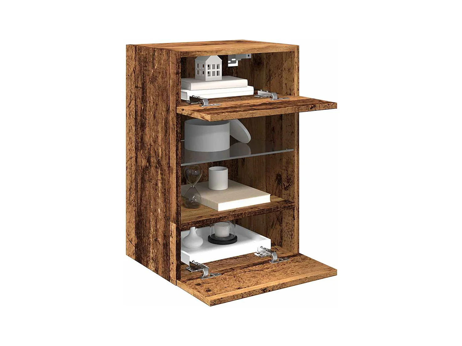 Wandschränke mit LED-Leuchten für TV 2 Stk. Altholz-Optik