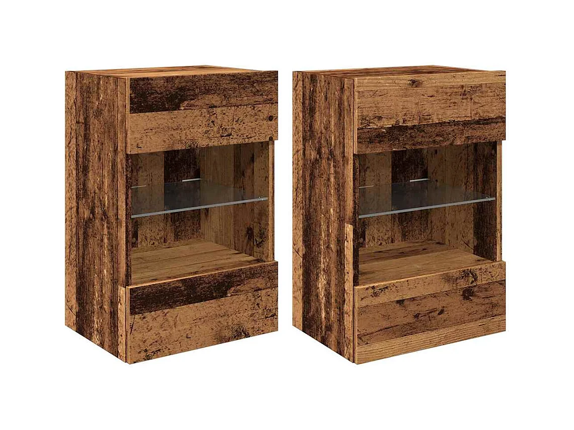 Wandschränke mit LED-Leuchten für TV 2 Stk. Altholz-Optik