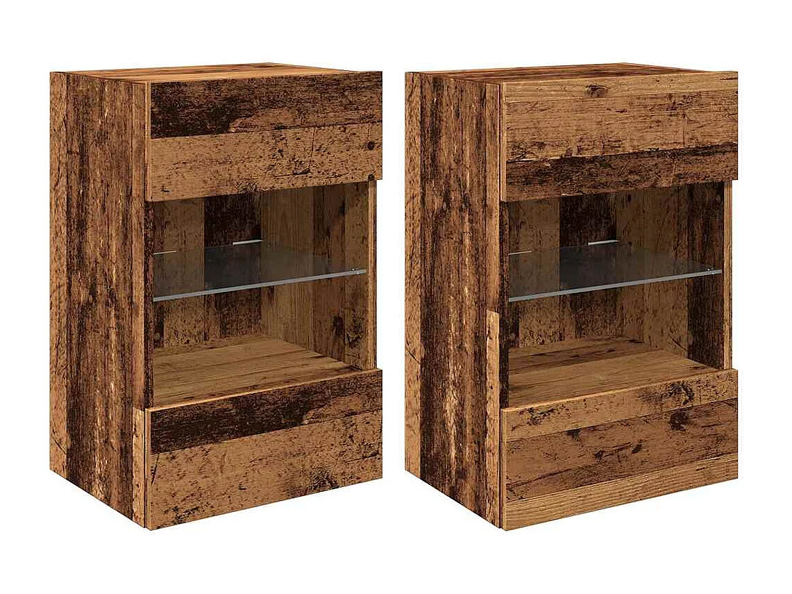 Meubles muraux avec lumières LED pour TV 2 pcs vieux bois 40x30x60,5cm