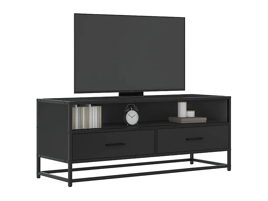 Meuble TV noir 100x34,5x40 cm bois d'ingénierie et métal