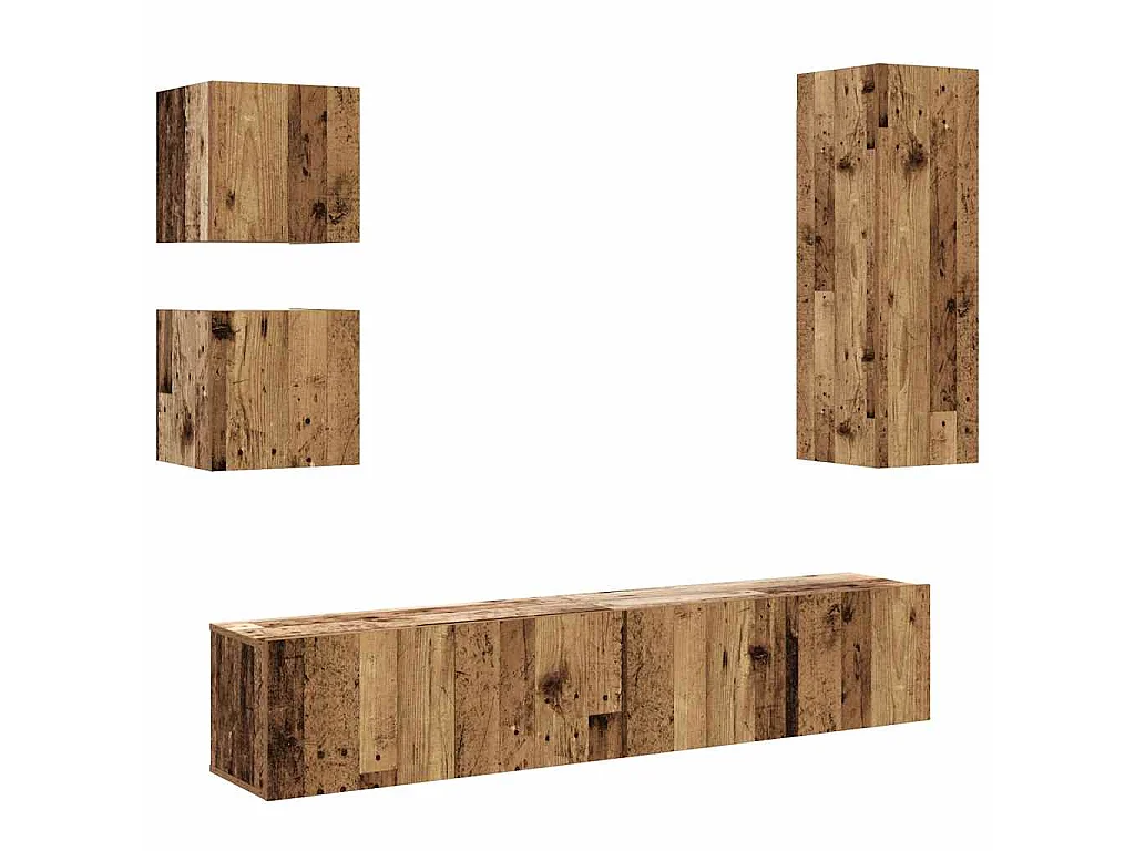 5-delig Tv-meubelset wandmontage bewerkt hout oud houtkleurig