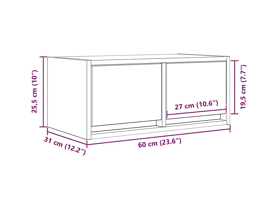 TV-meubel 60x31x25,5 cm bewerkt hout oud houtkleurig