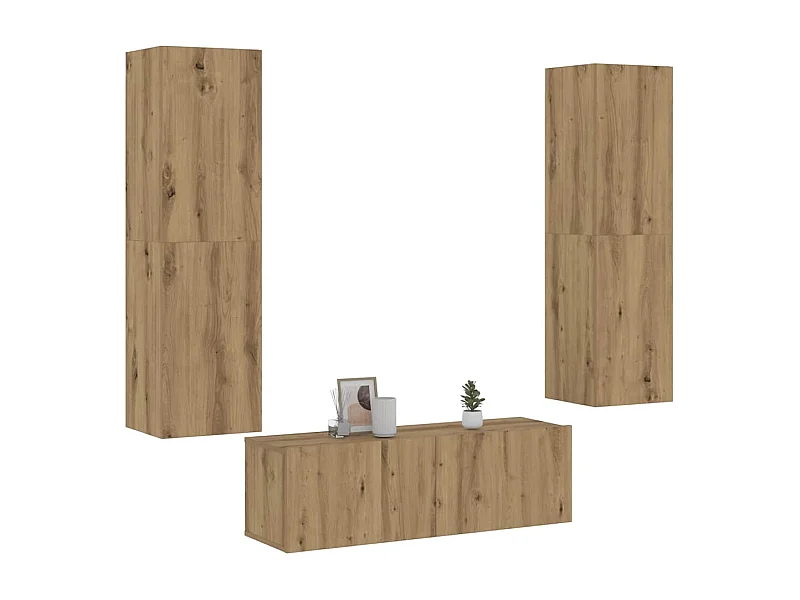 Mobili TV a Parete 3 pz Rovere Artigianale in Legno Multistrato