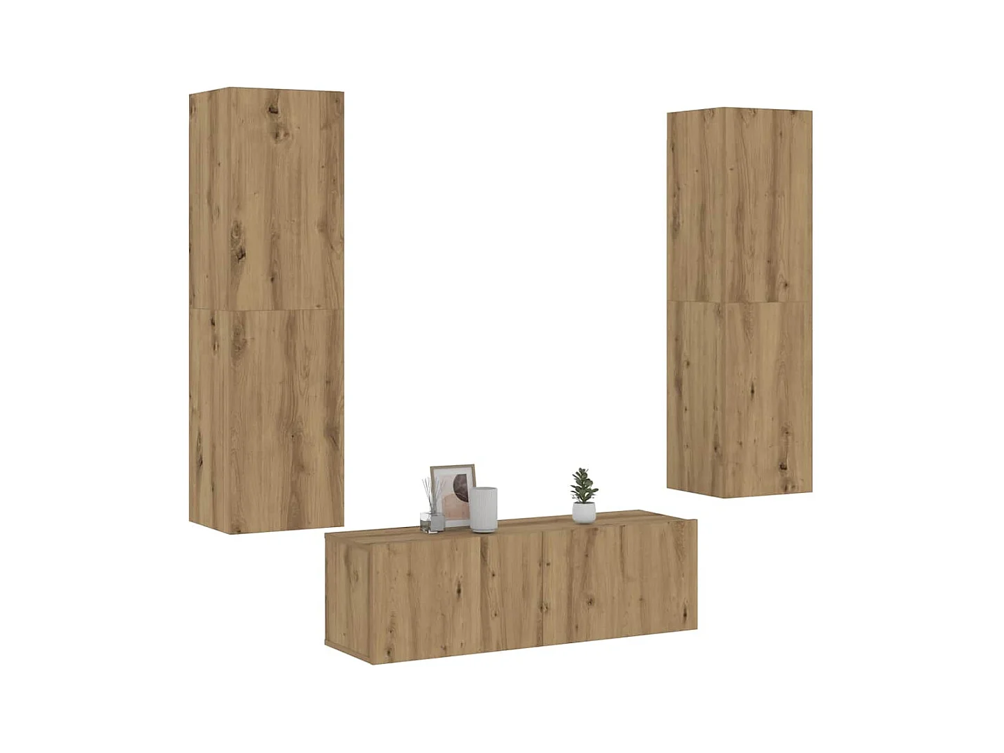 Mobili TV a Parete 3 pz Rovere Artigianale in Legno Multistrato