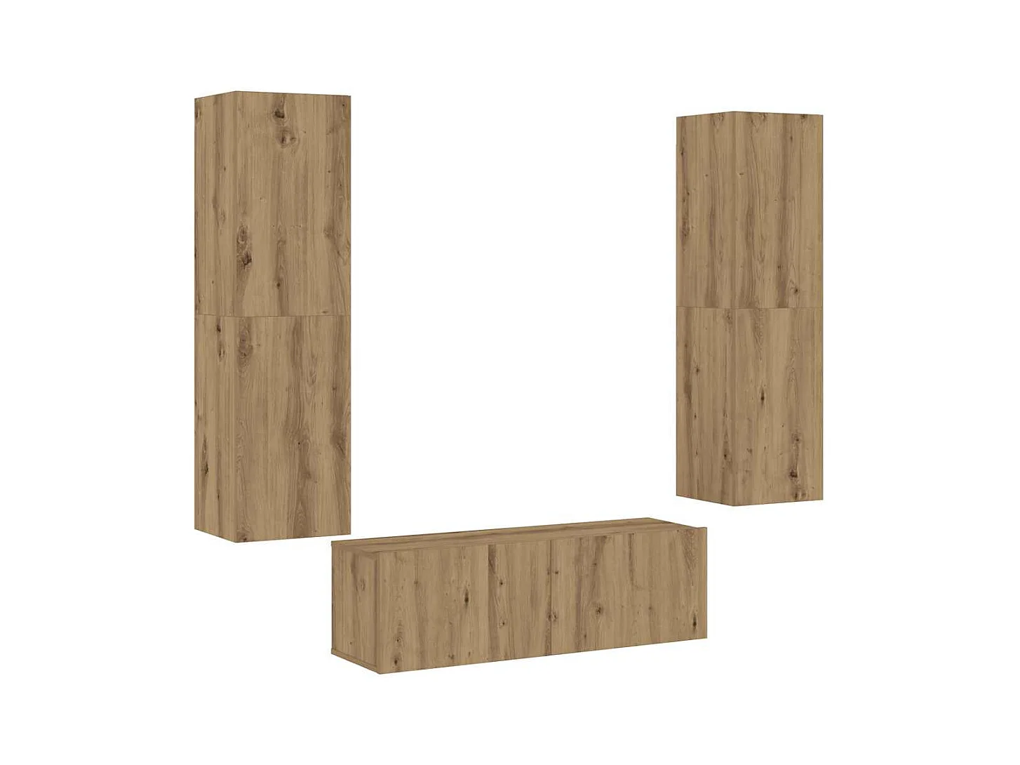 Mobili TV a Parete 3 pz Rovere Artigianale in Legno Multistrato