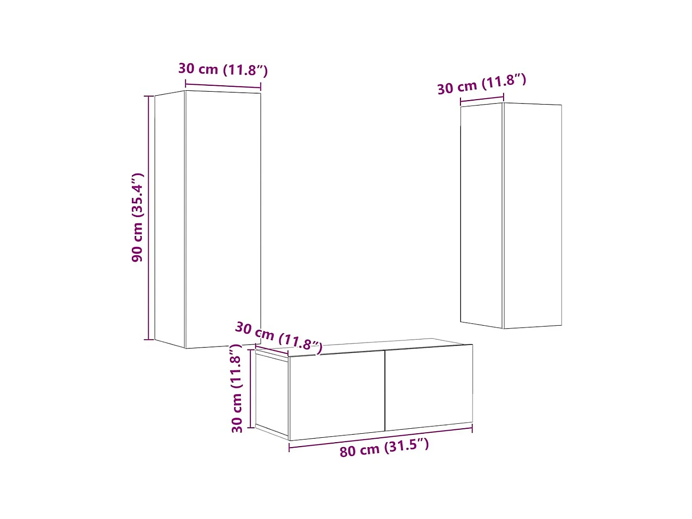 Mobili TV a Parete 3 pz Rovere Artigianale in Legno Multistrato