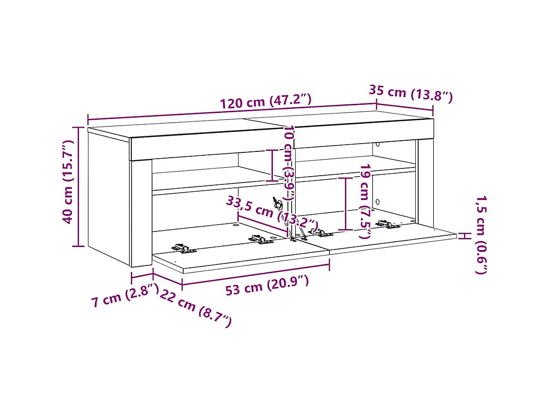 Meuble TV avec lumières LED chêne artisanal bois d'ingénierie