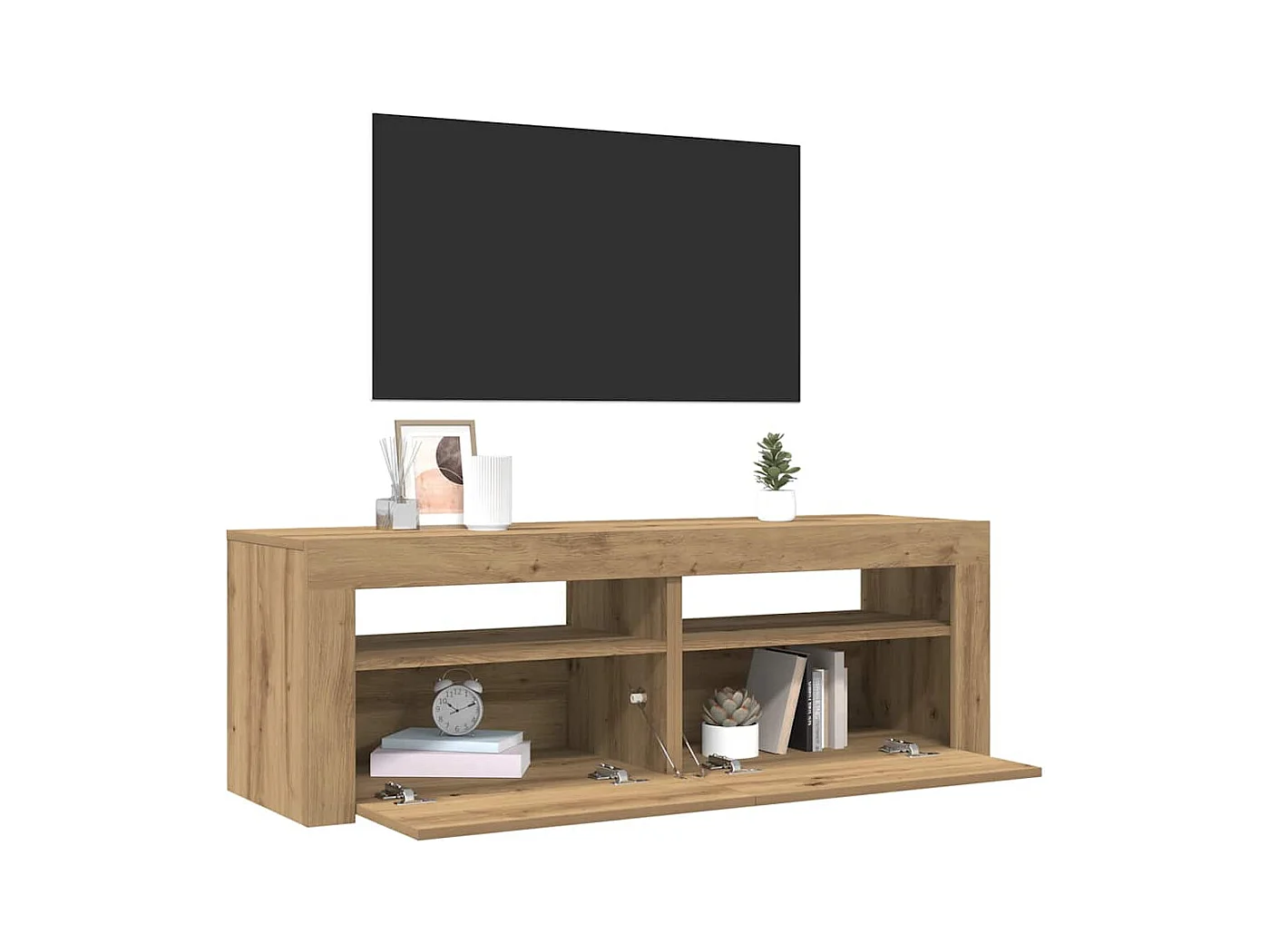Meuble TV avec lumières LED chêne artisanal bois d'ingénierie