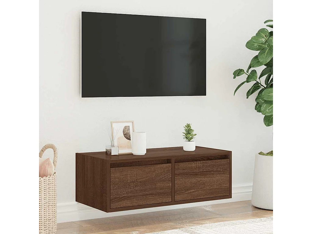 Meuble TV avec lumières LED chêne marron 75x35,5x25 cm