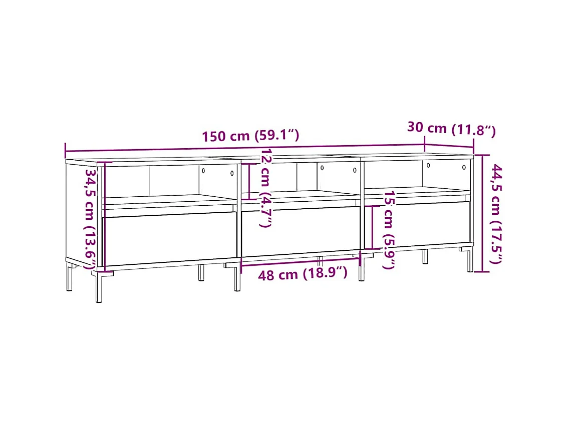 Tv-meubel 150x30x44,5 cm bewerkt hout oud houtkleurig