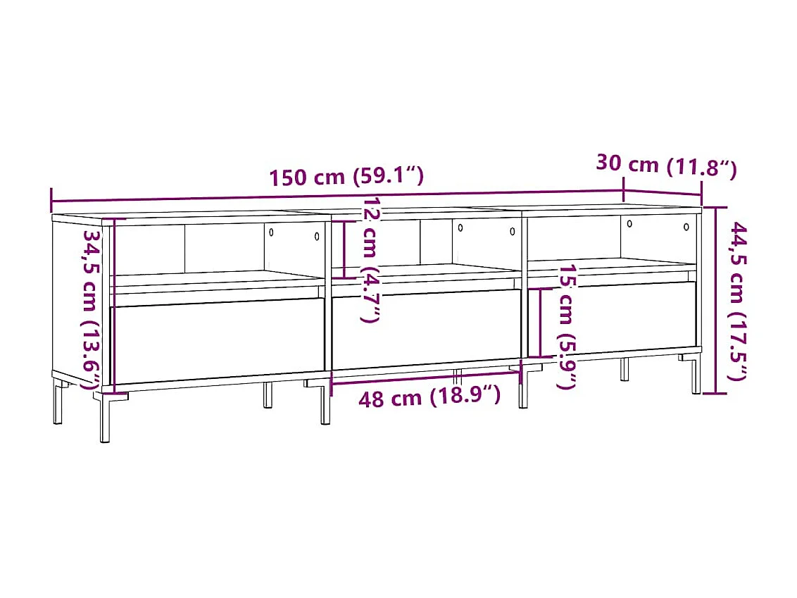 Tv-meubel 150x30x44,5 cm bewerkt hout oud houtkleurig