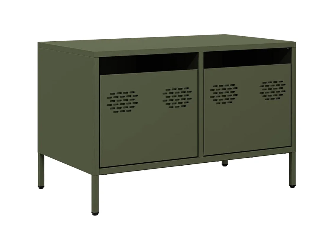 Meuble TV vert olive 68x39x43,5 cm acier laminé à froid