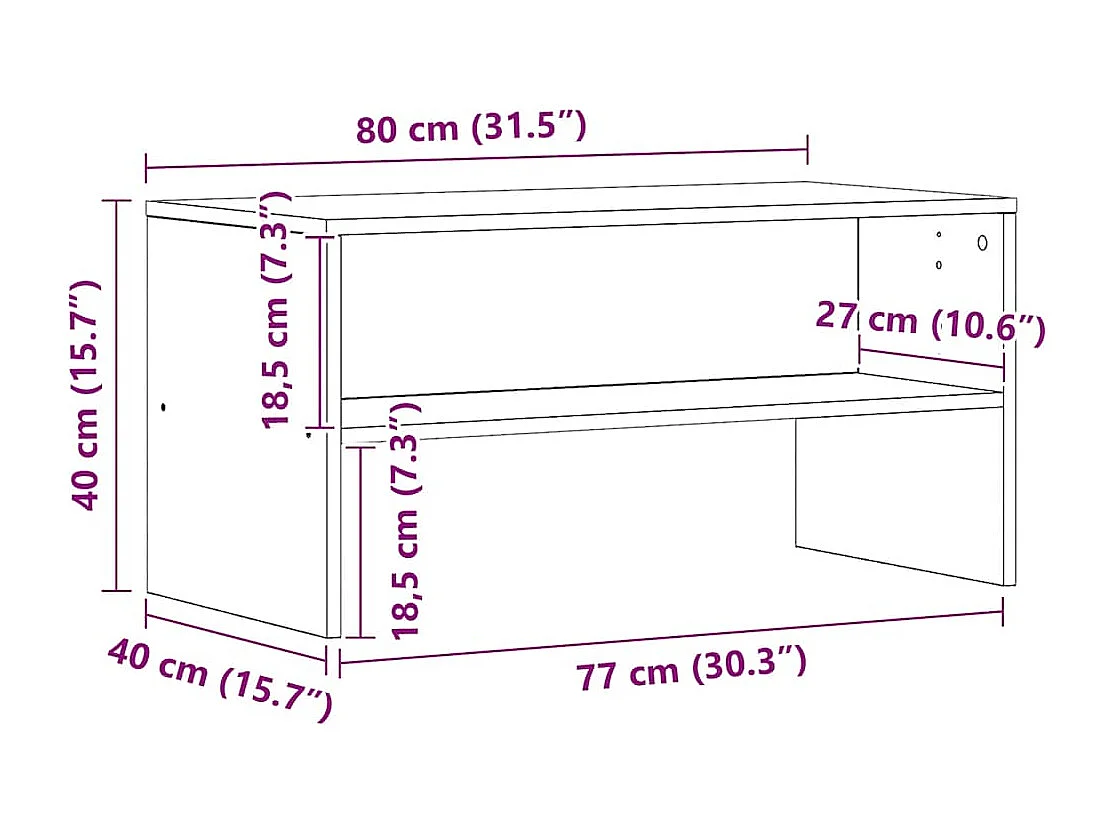 Meuble TV chêne artisanal 80x40x40 cm bois d'ingénierie