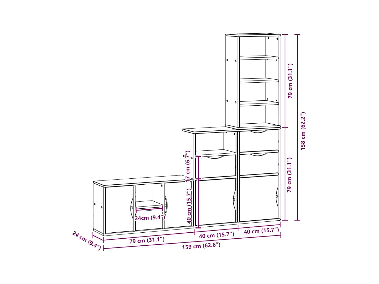 Meubles TV 4 pcs avec rangement ODDA bois de pin massif