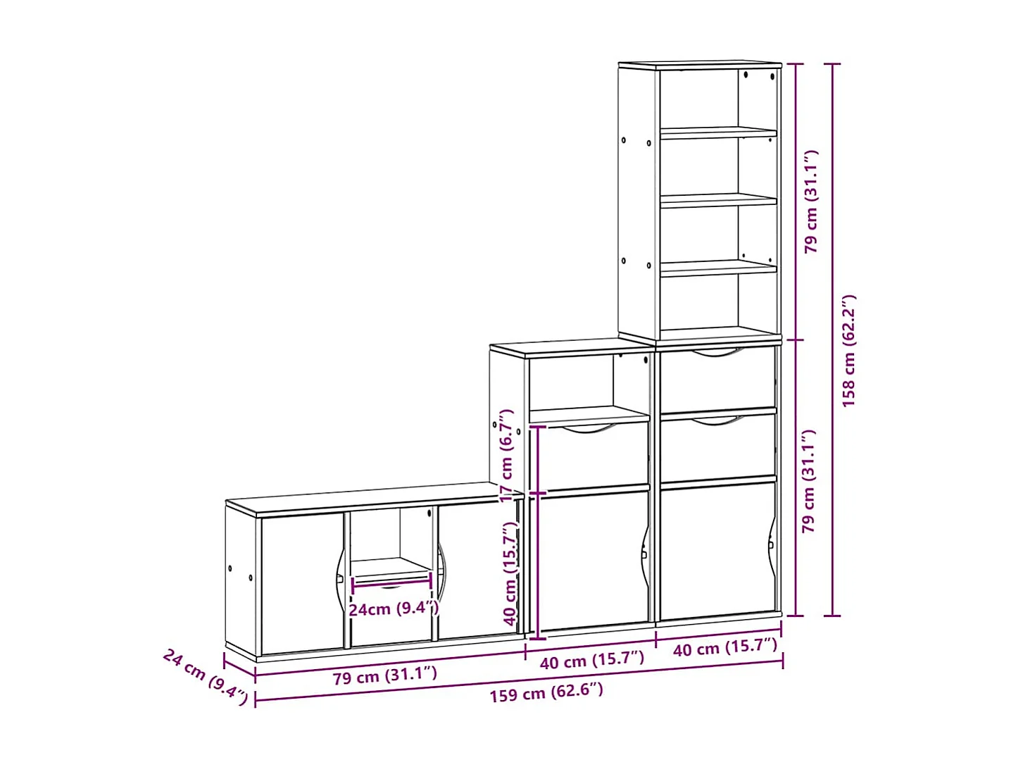 Meubles TV 4 pcs avec rangement ODDA bois de pin massif