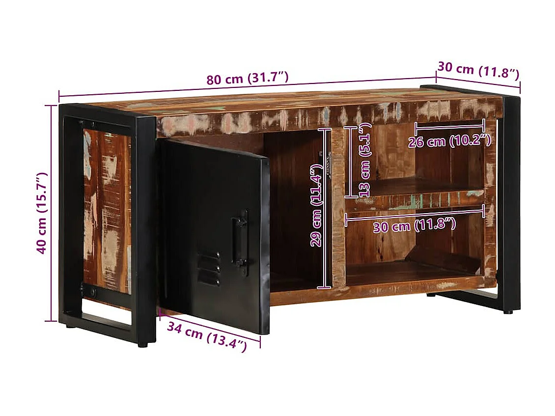 Meuble TV 80x30x40 cm bois de récupération massif
