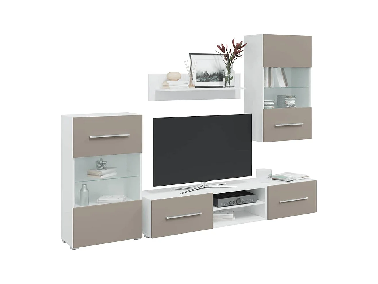 Meubles TV avec lumière LED 5 pcs gris pierre bois d'ingénierie