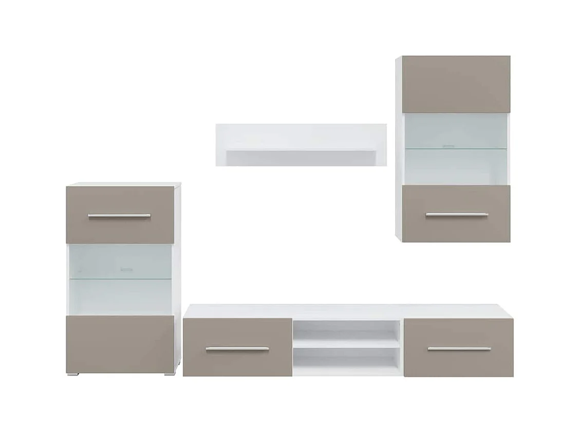 Meubles TV avec lumière LED 5 pcs gris pierre bois d'ingénierie