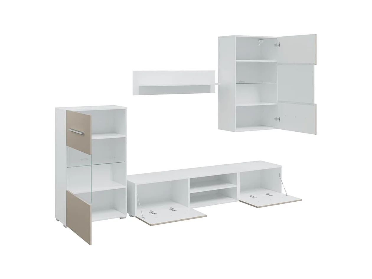 Meubles TV avec lumière LED 5 pcs gris pierre bois d'ingénierie