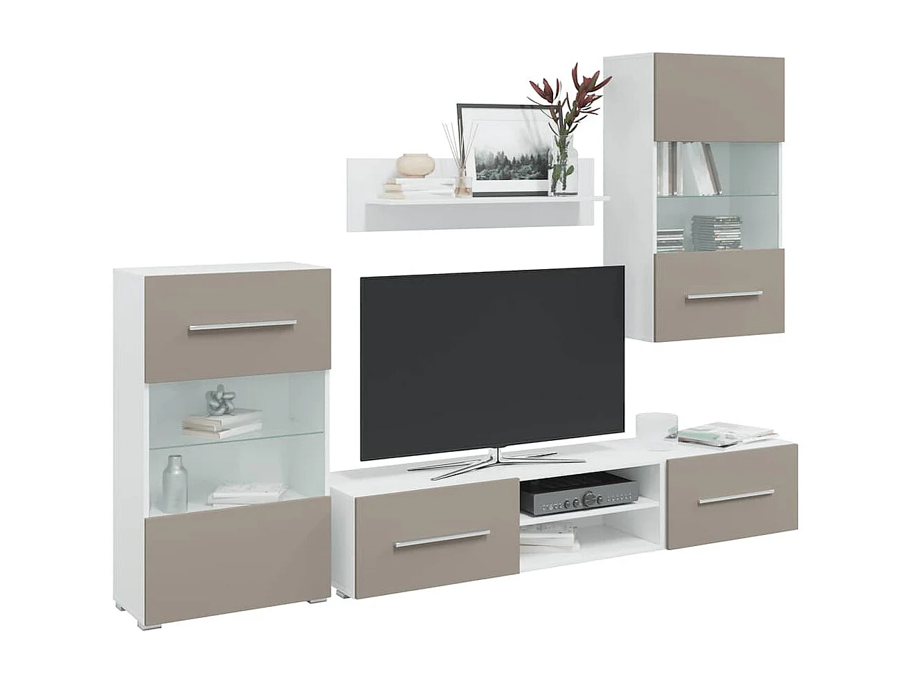 Meubles TV avec lumière LED 5 pcs gris pierre bois d'ingénierie