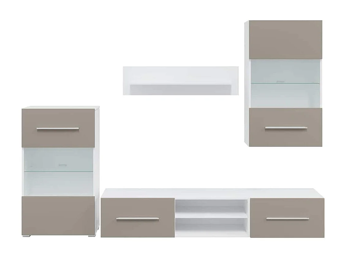 Meubles TV avec lumière LED 5 pcs gris pierre bois d'ingénierie