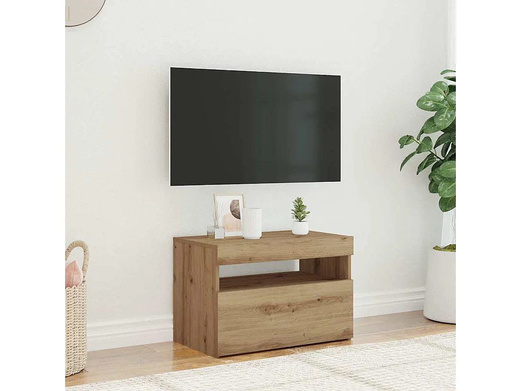 Tv-meubel met LED 60x35x40 cm bewerkt hout artisanaal eiken