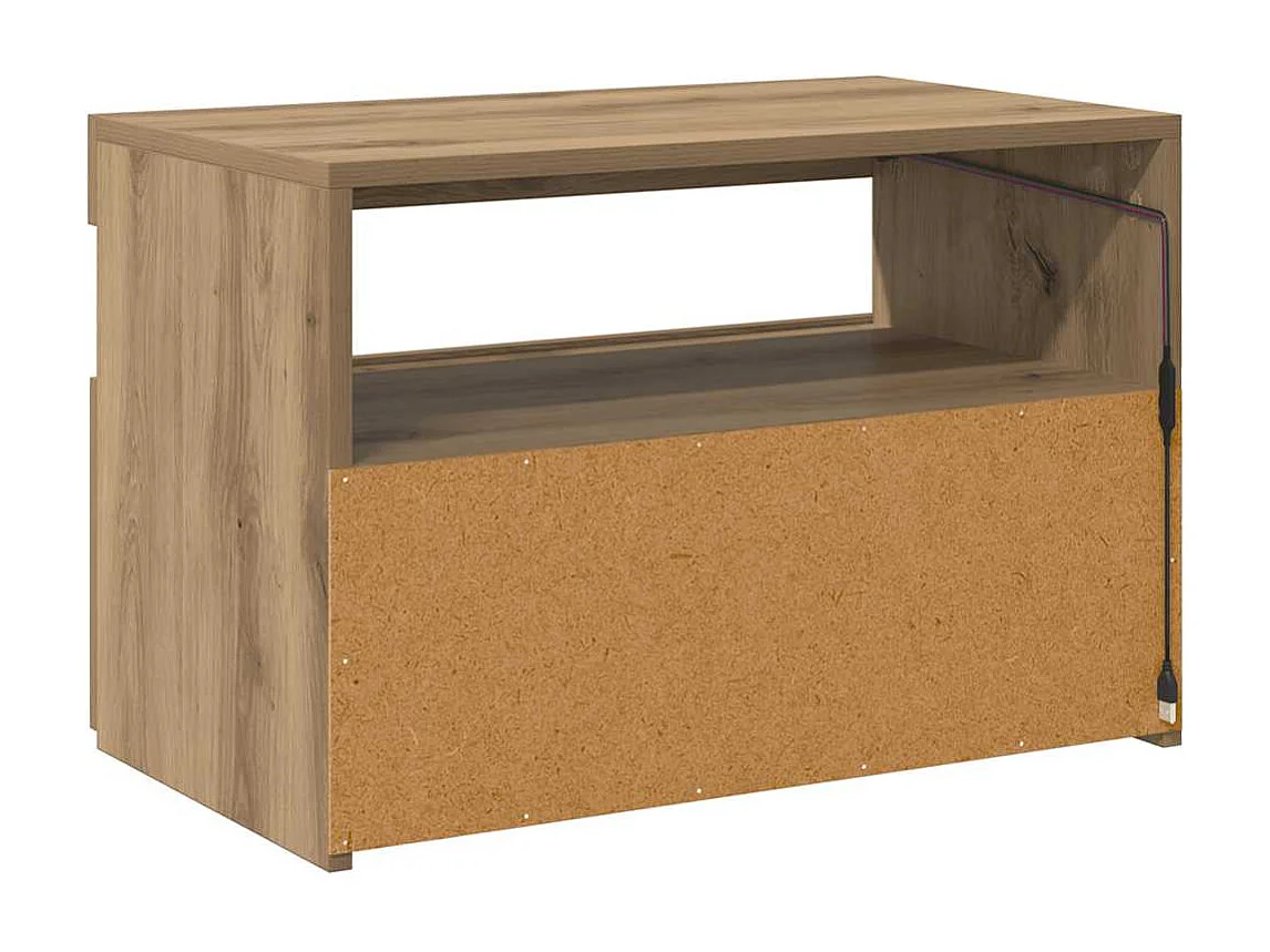 Tv-meubel met LED 60x35x40 cm bewerkt hout artisanaal eiken