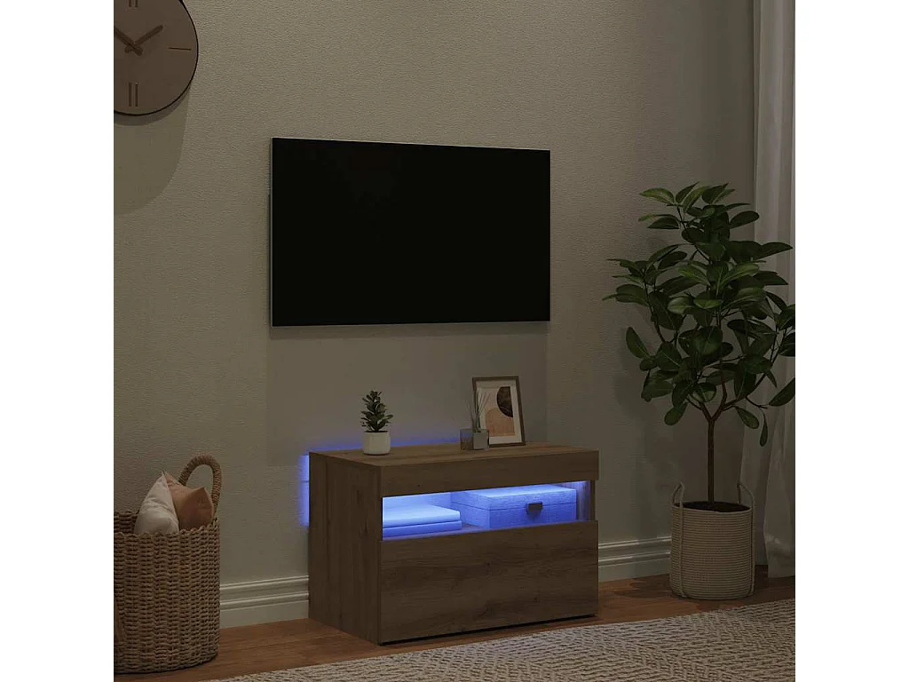 Tv-meubel met LED 60x35x40 cm bewerkt hout artisanaal eiken
