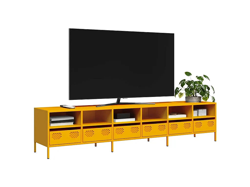 Mobile TV Giallo Senape 202x39x43,5cm Acciaio Laminato a Freddo