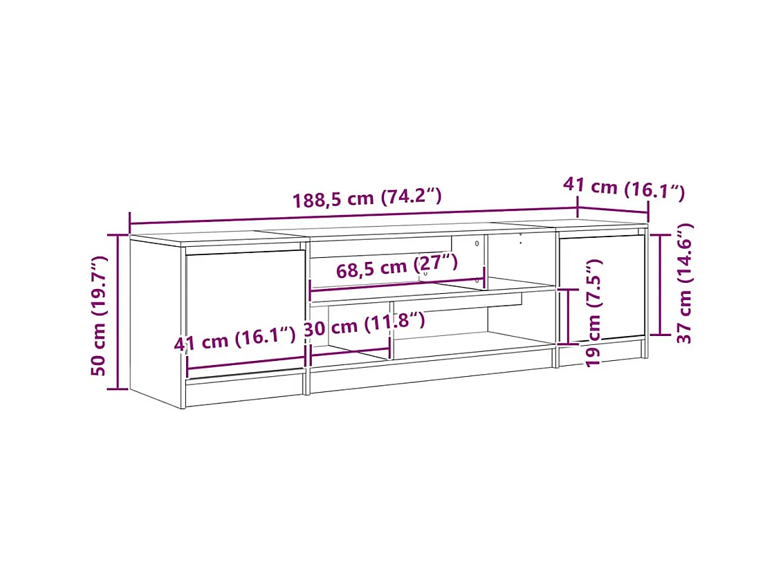 Meuble TV chêne noir 188,5x41x50 cm bois d'ingénierie